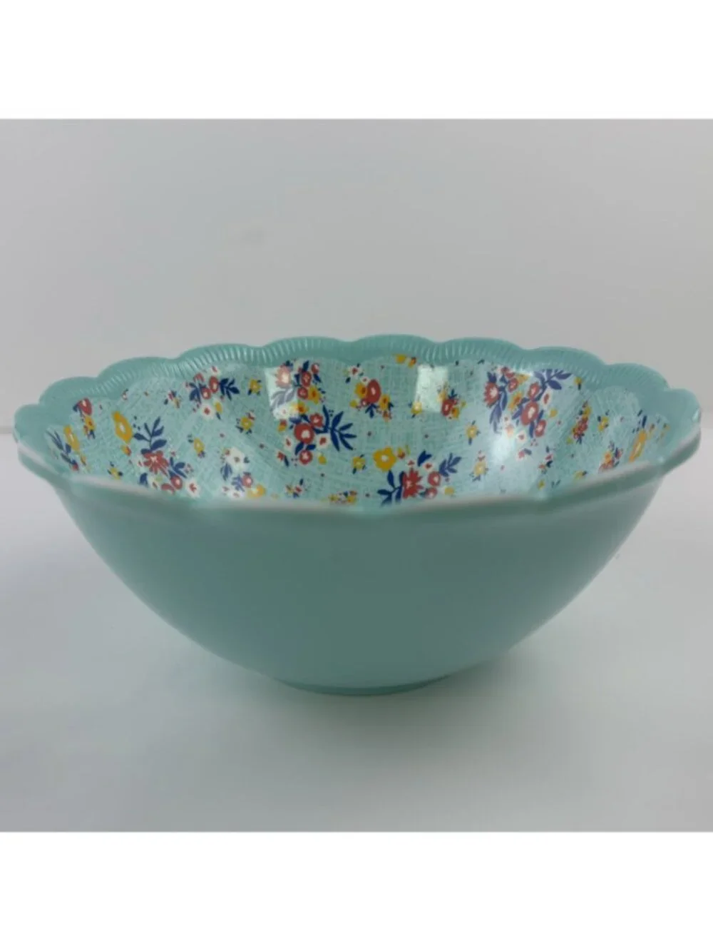 The Pioneer Woman Melamine Bowls Set of 4 Floral Teal Scalloped 6.5